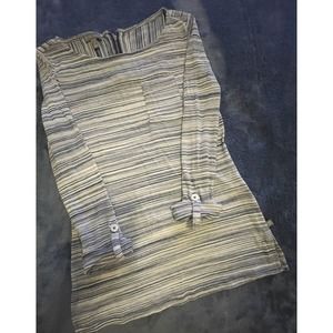 T by Talbots Petite Biue striped Blouse / Button‎ Rolled Sleeves / Zipper Accent